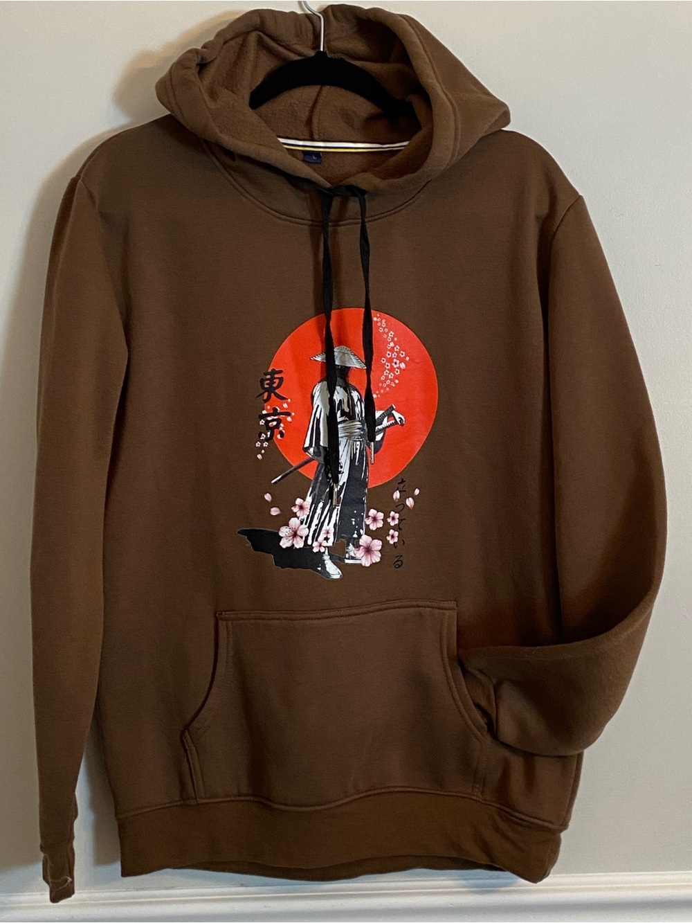 Bushido Tokyo Mens Large Brown Samurai Graphic Hoodie Japanese Streetwear